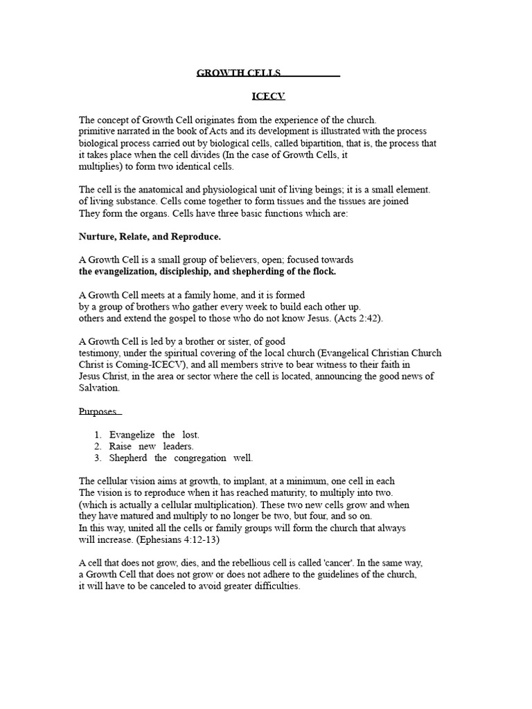 Understanding Growth Cells in Ministry | PDF | Christian Church | Jesus