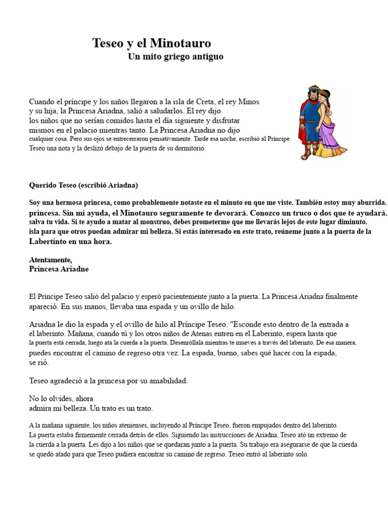 Teseo y el Minotauro: Mito Griego | PDF | Minotauro | Teseo