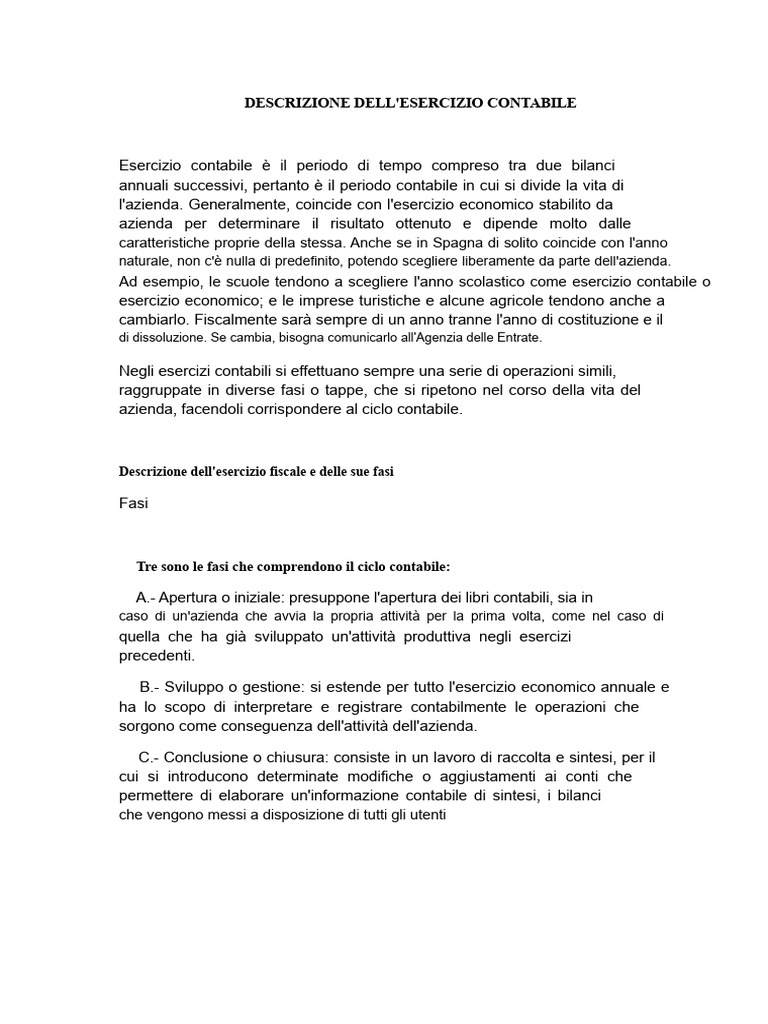 Descrizione Dell'esercizio Contabile | PDF