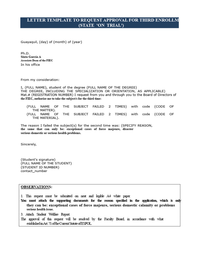 Request Model For Registration For The Third Time | PDF