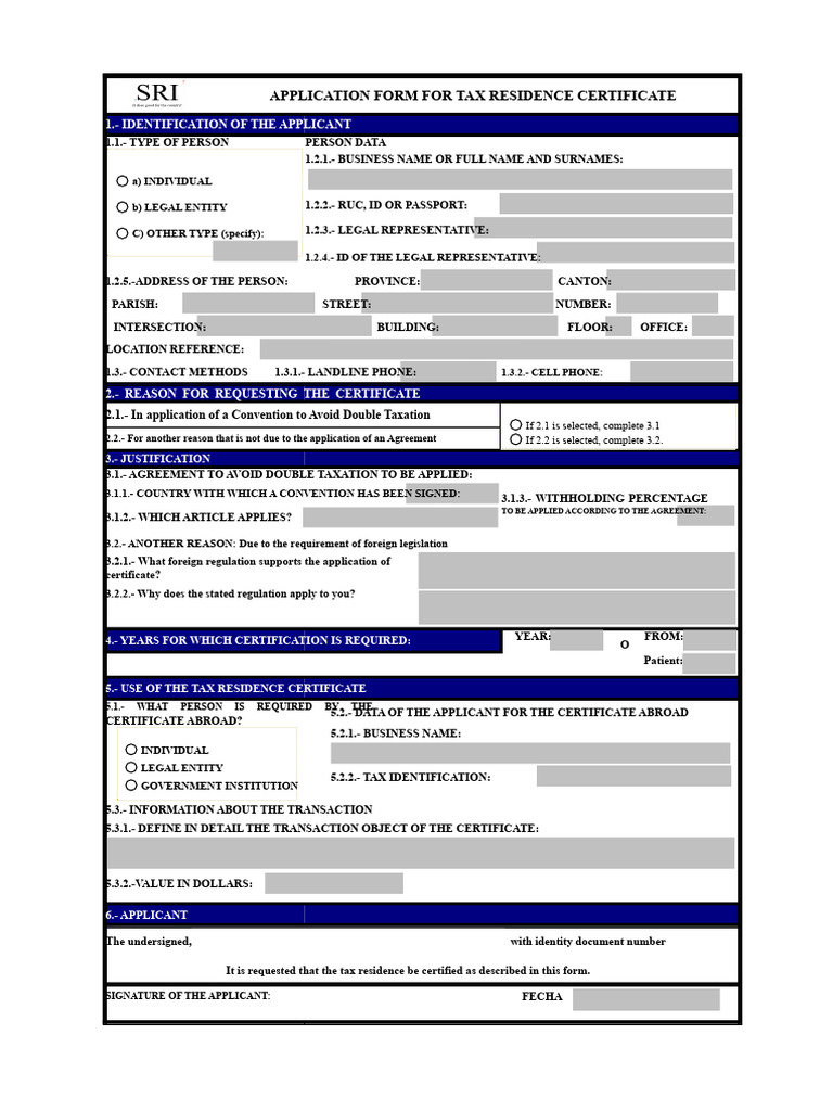 Tax Residency Certificate Application Form (2013) | PDF | Identity ...