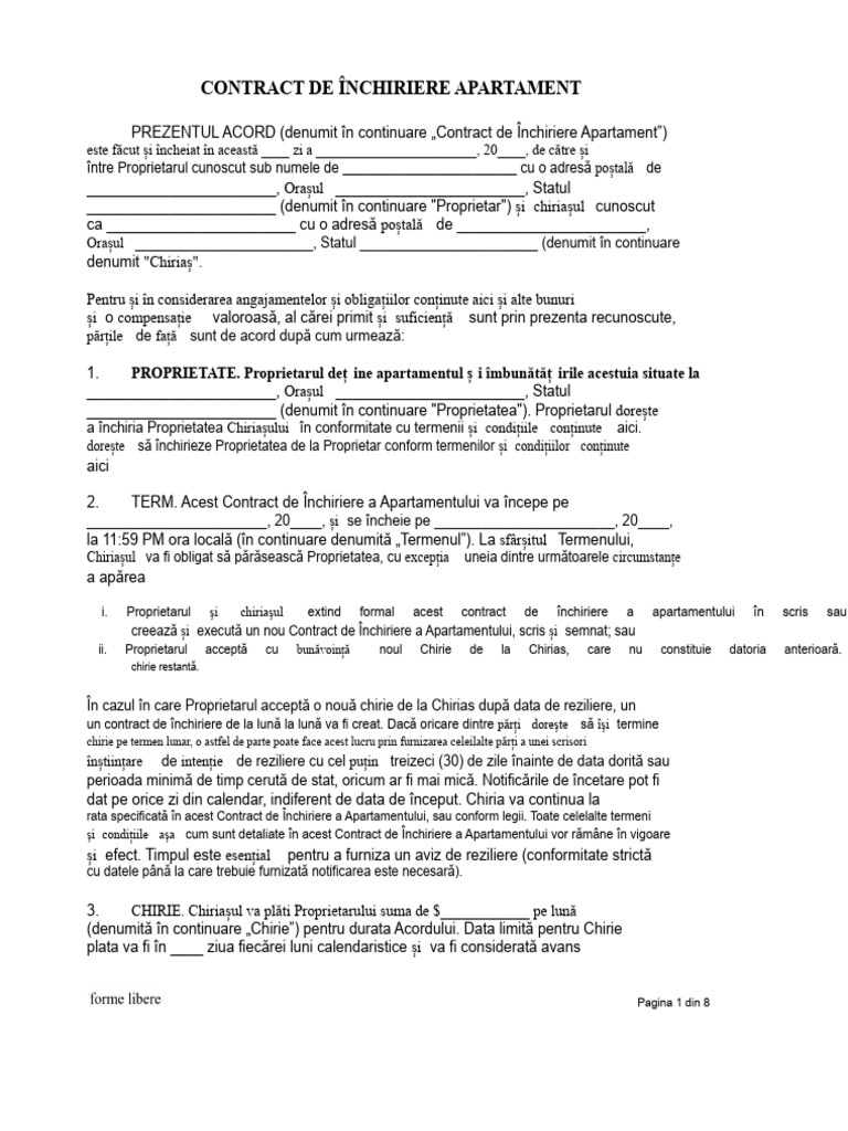 Model de Contract de Închiriere A Apartamentului | PDF