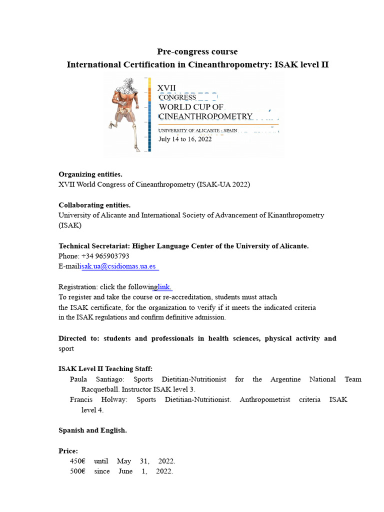 Isak Course Level II | PDF | Anthropometry