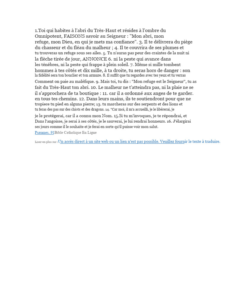 Psaume 91 : Protection et Réconfort Divin | PDF