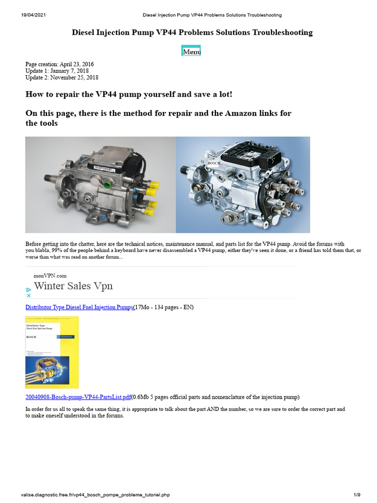 VP44 Diesel Pump Troubleshooting Guide | PDF | Vacuum Tube | Diesel Engine