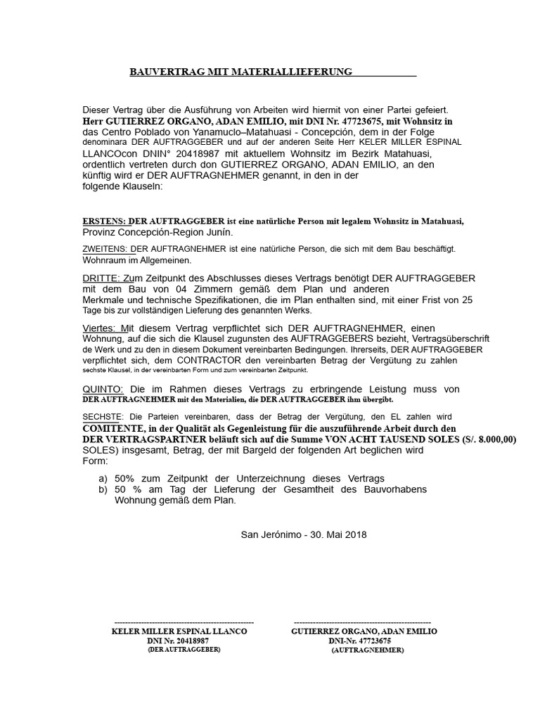 Vertrag Über Arbeit Mit Materiallieferung | PDF