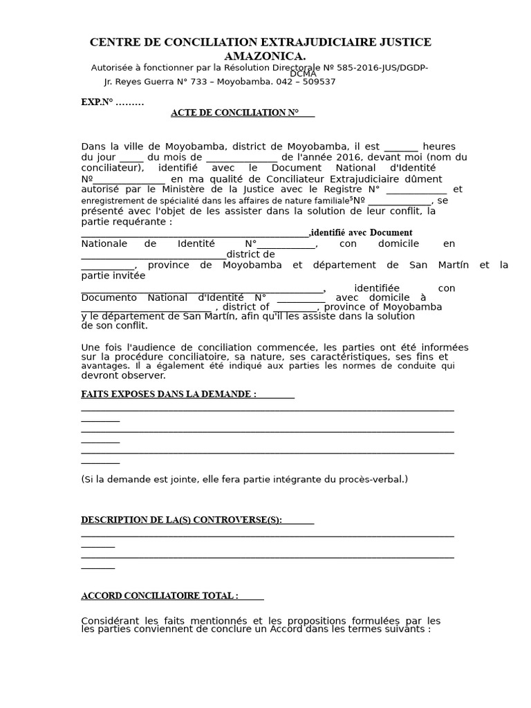 Acte de Conciliation Extrajudiciaire | PDF | Justice | Crime et violence