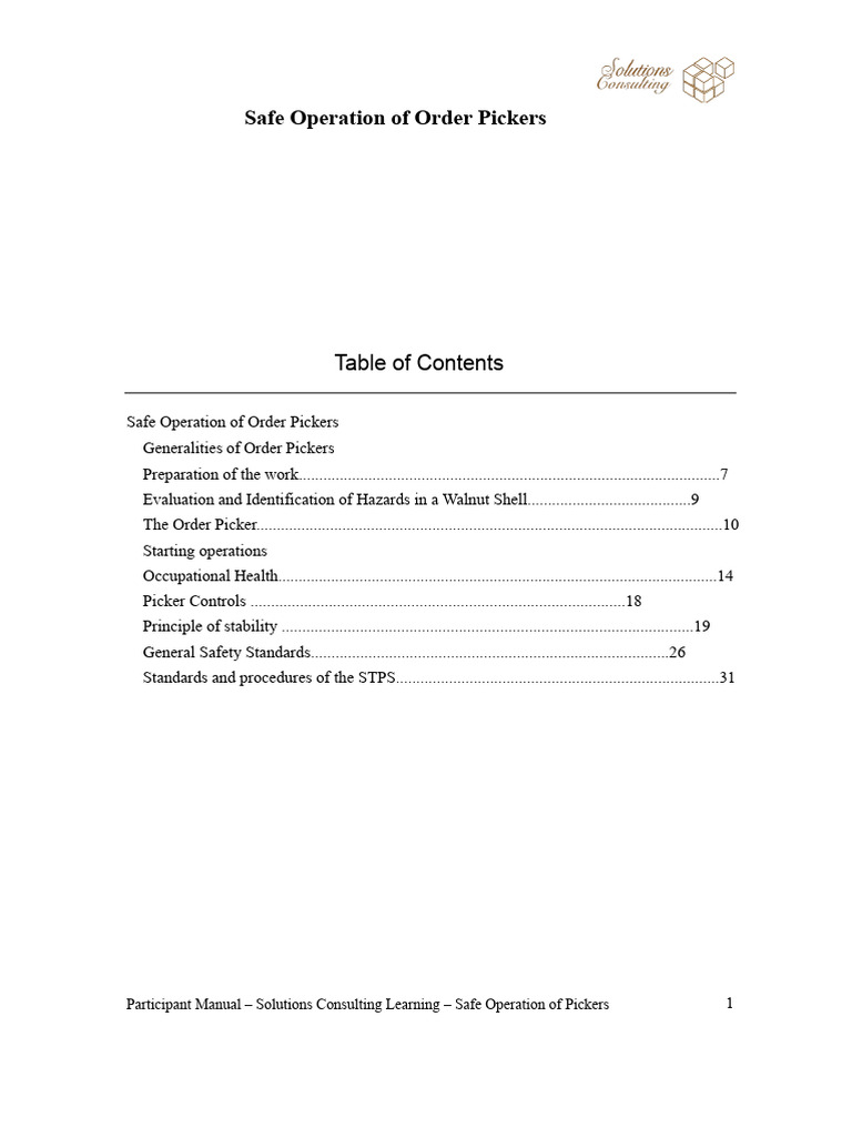 Safe Order Picker Operation Guide | PDF | Occupational Safety And ...