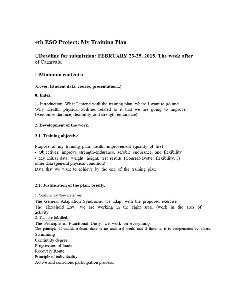 4th Year of ESO Training Plan Work | PDF | Endurance