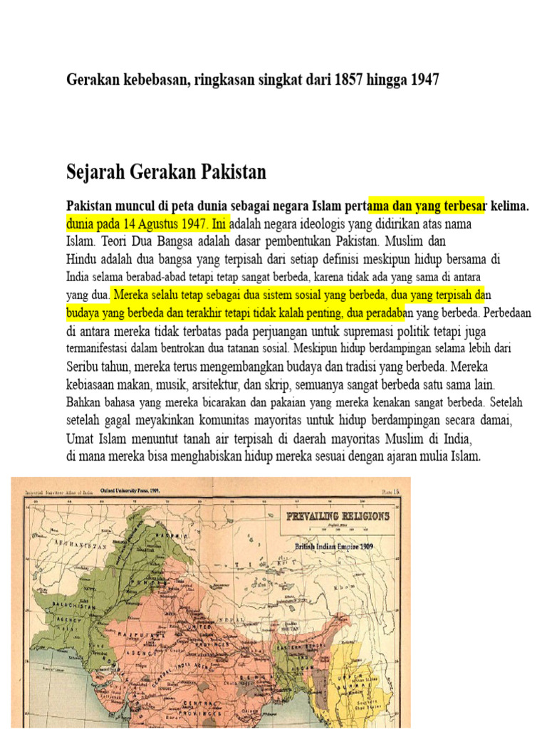 Sejarah Gerakan Kebebasan Pakistan 1857-1947 | PDF