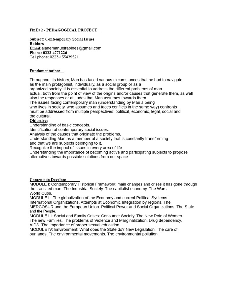 Contemporary Social Issues Project | PDF | Knowledge | Learning
