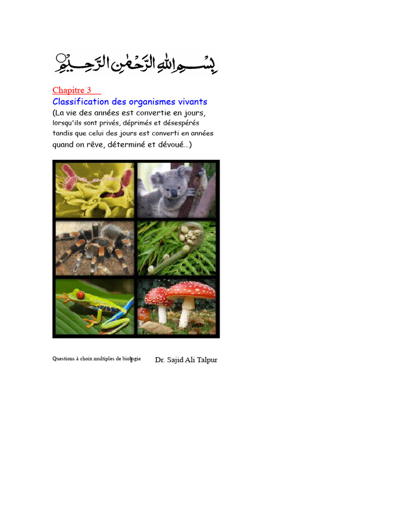 QCM sur la classification des organismes | PDF | Biologie | Taxonomie