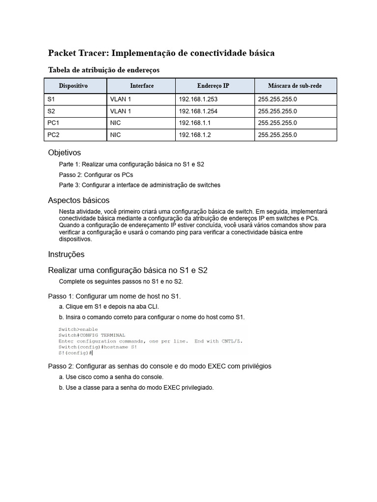 Implementação de Conectividade Básica | PDF | Comutador de rede ...