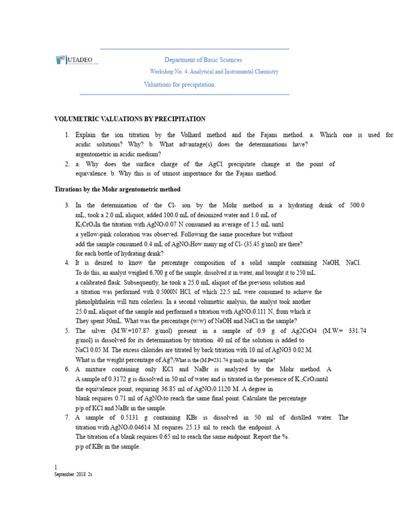 Analytical Chemistry Workshop: Precipitation Titrations | PDF ...