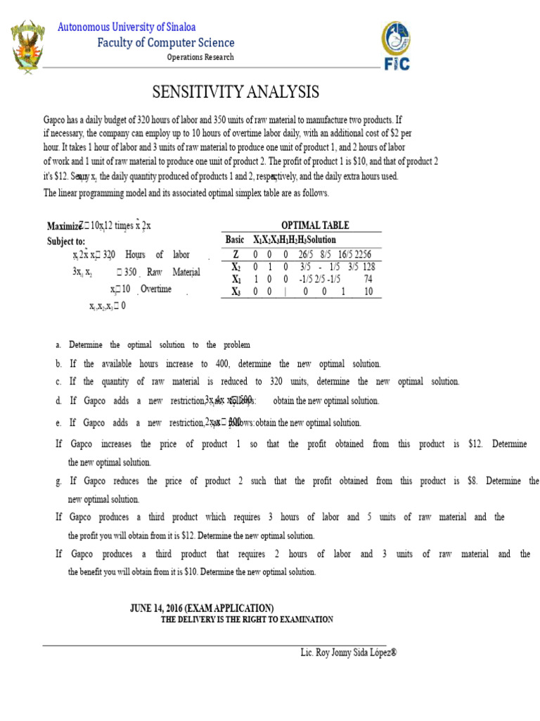 Sensitivity Analysis in Operations Research | PDF | Linear Programming ...