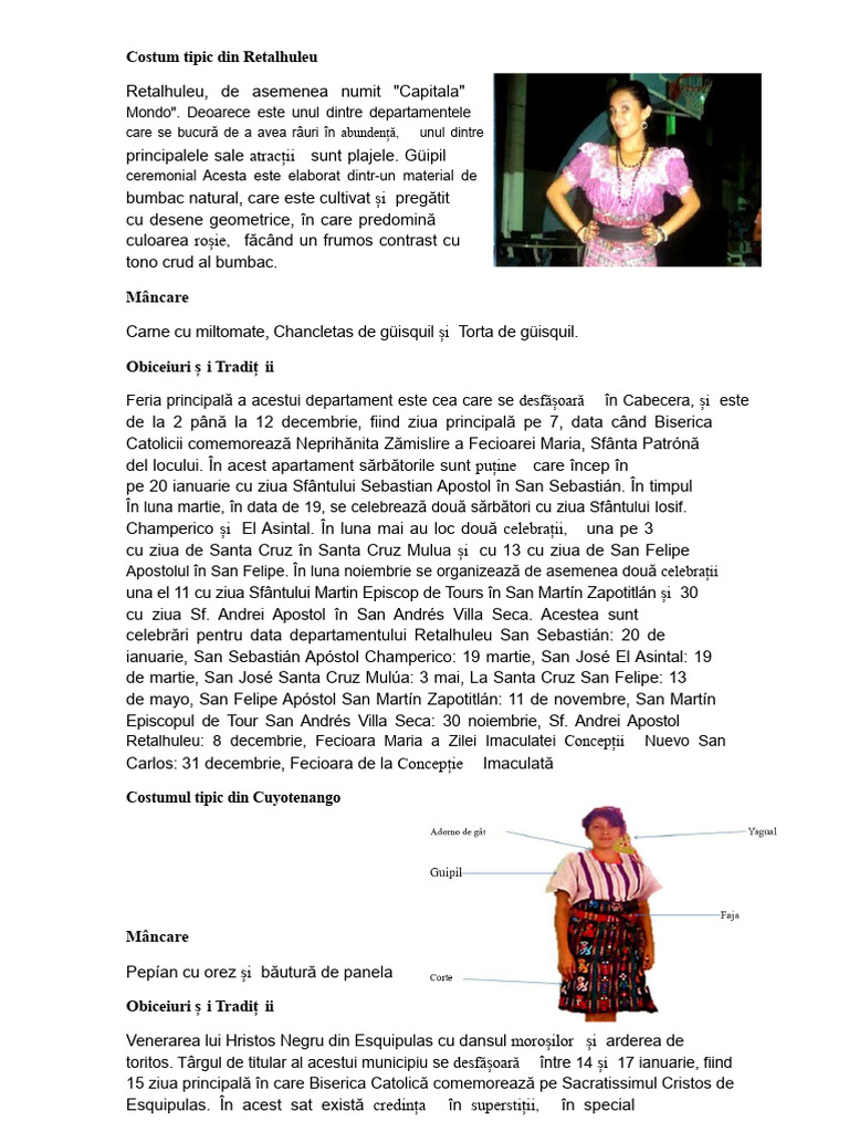 Costumul Tipic Din Retalhuleu | PDF