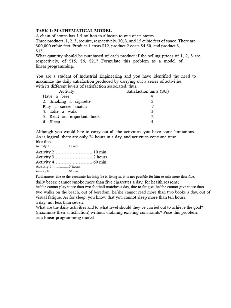 Linear Programming for Activity Optimization | PDF