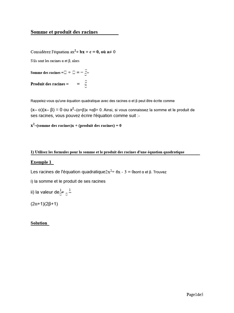 Somme et produit des racines quadratiques | PDF | Zéro d'une fonction ...