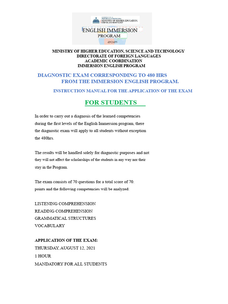 English Immersion Program Exam Guide | PDF