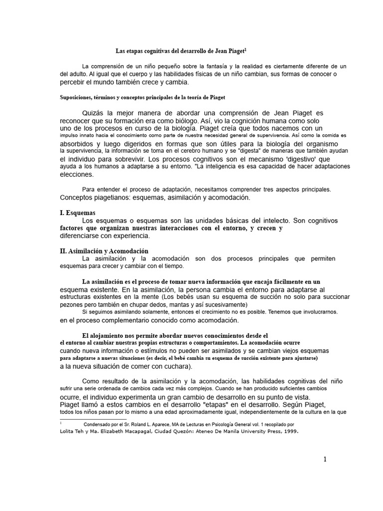Etapas del Desarrollo Cognitivo de Piaget | PDF | Pensamiento ...