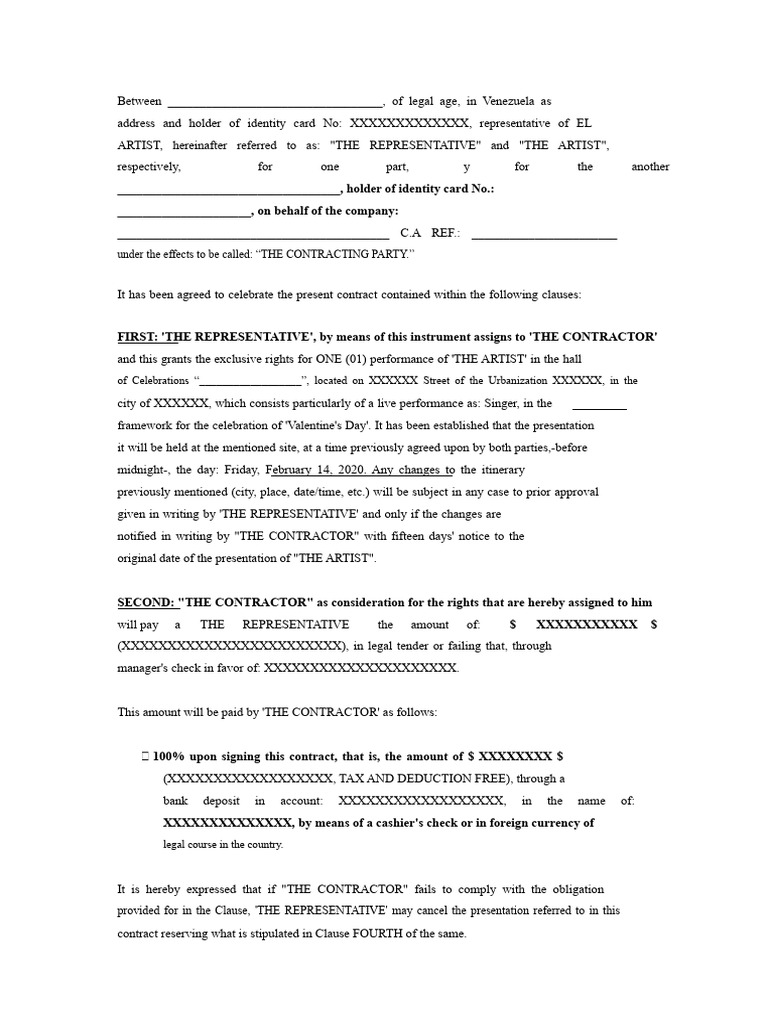 Artistic Services Contract Model | PDF | Breach Of Contract | Common Law