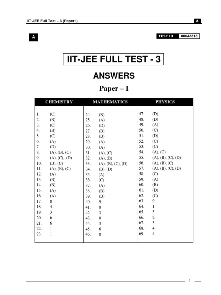 Iit-Jee Full Test - 3: Answers | PDF | Teaching Methods & Materials ...