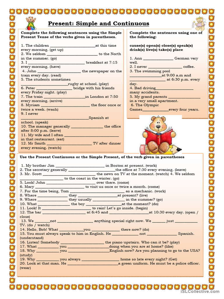 Present Simple and Continuous Exercises | PDF | Grammar | Syntax
