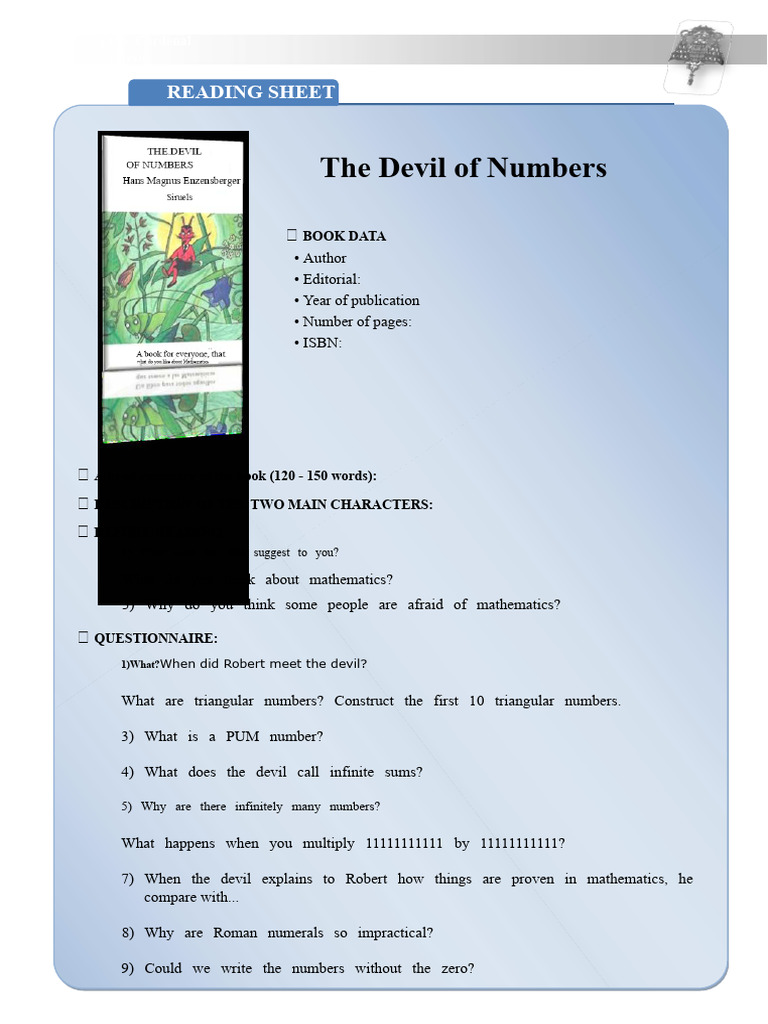 The Devil of Numbers Reading Sheet | PDF