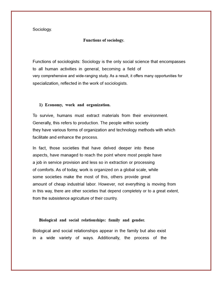 Key Functions of Sociology Explained | PDF | Society | Sociology