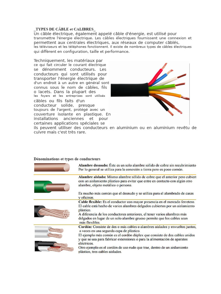 Types et calibres de câbles électriques | PDF | Polychlorure de vinyle ...