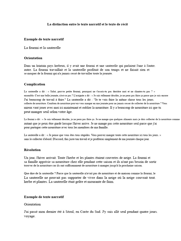 Différences entre texte narratif et récit | PDF | Corée | Zone coréenne ...