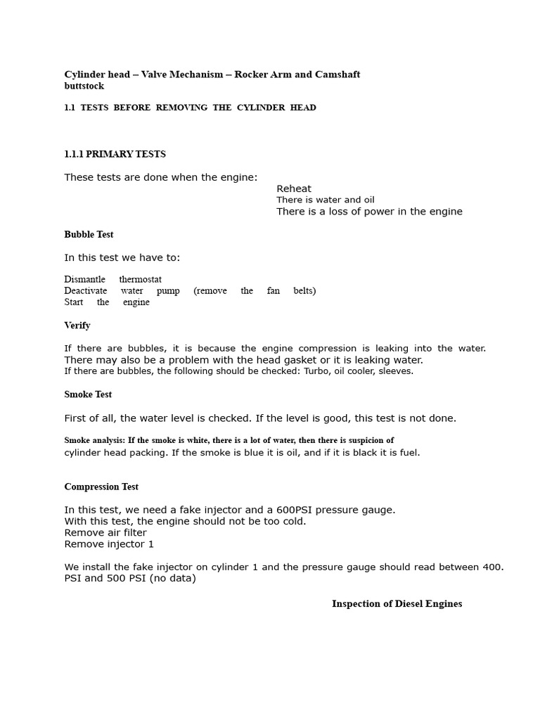 Cylinder Head Testing and Inspection Guide | PDF | Engines | Diesel Engine