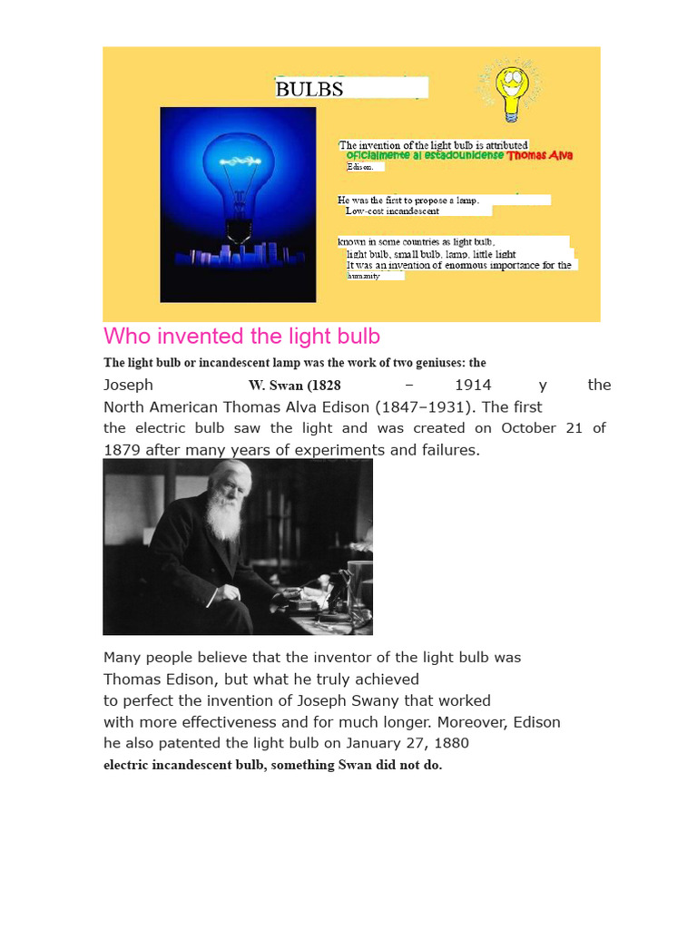 Who Invented The Light Bulb | PDF