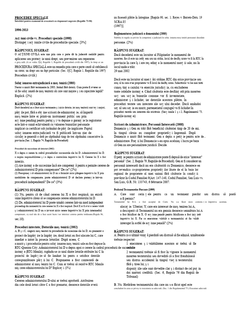 SpecPro BarQs Cu Răspunsuri Sugestionate 1996 2018regula 73 90 | PDF