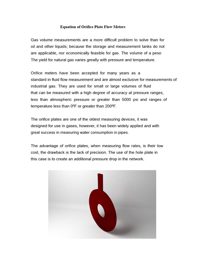 Orifice Plate Flow Meter Calculations | PDF | Flow Measurement | Gases