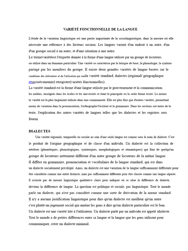 Variétés fonctionnelles de la langue | PDF | Dialecte | Linguistique