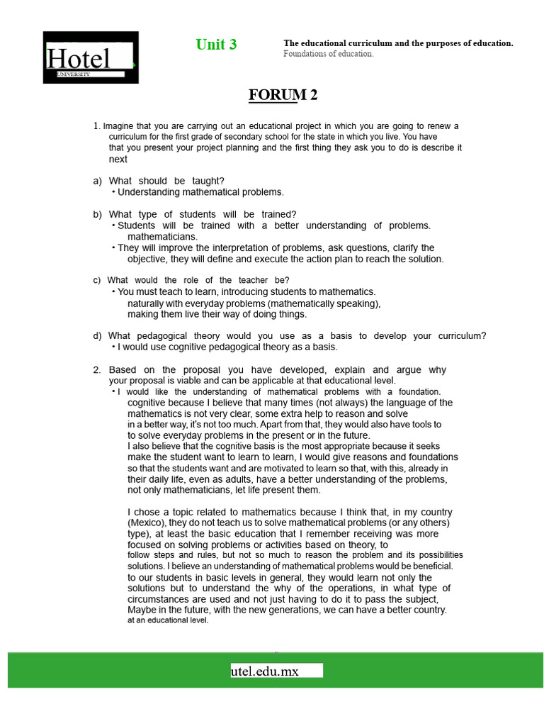 Task Week 3 Forum 2 | PDF | Teaching Mathematics | Curriculum