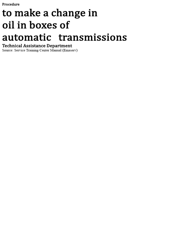 Procedure For Changing Oil in ZF Ecomat 2 Automatic Transmissions | PDF ...
