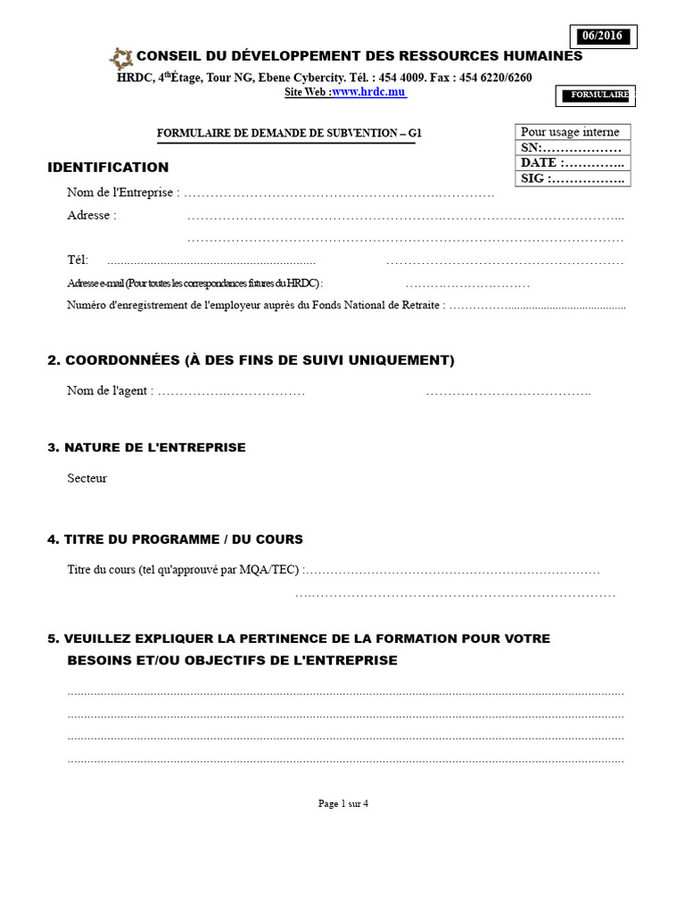 Demande de Subvention de Formation G1 | PDF