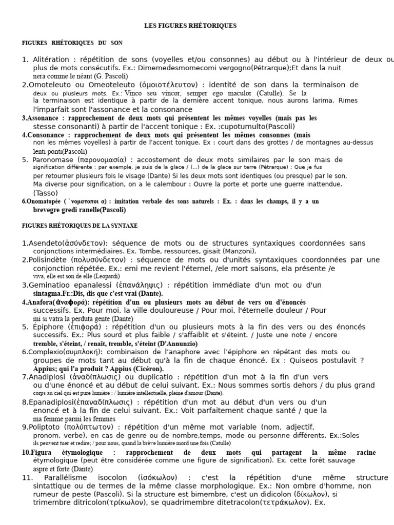 Figures Rhétoriques : Types et Exemples | PDF | Linguistique ...