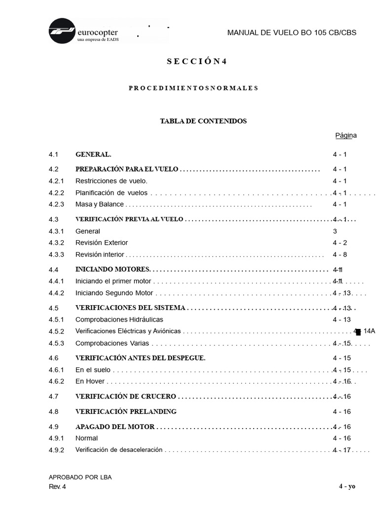Procedimiento Normal. BO 105 PDF | PDF | Helicóptero | Quitarse