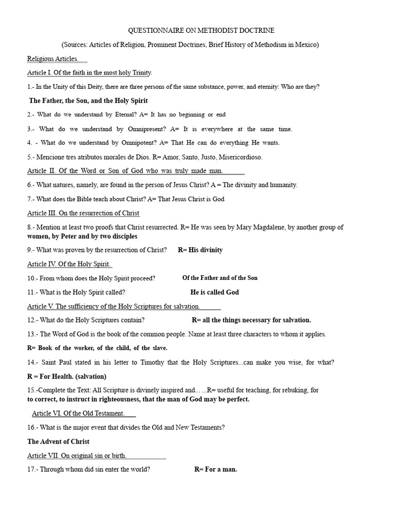 Questionnaire Methodist Doctrine | PDF | Justification (Theology ...