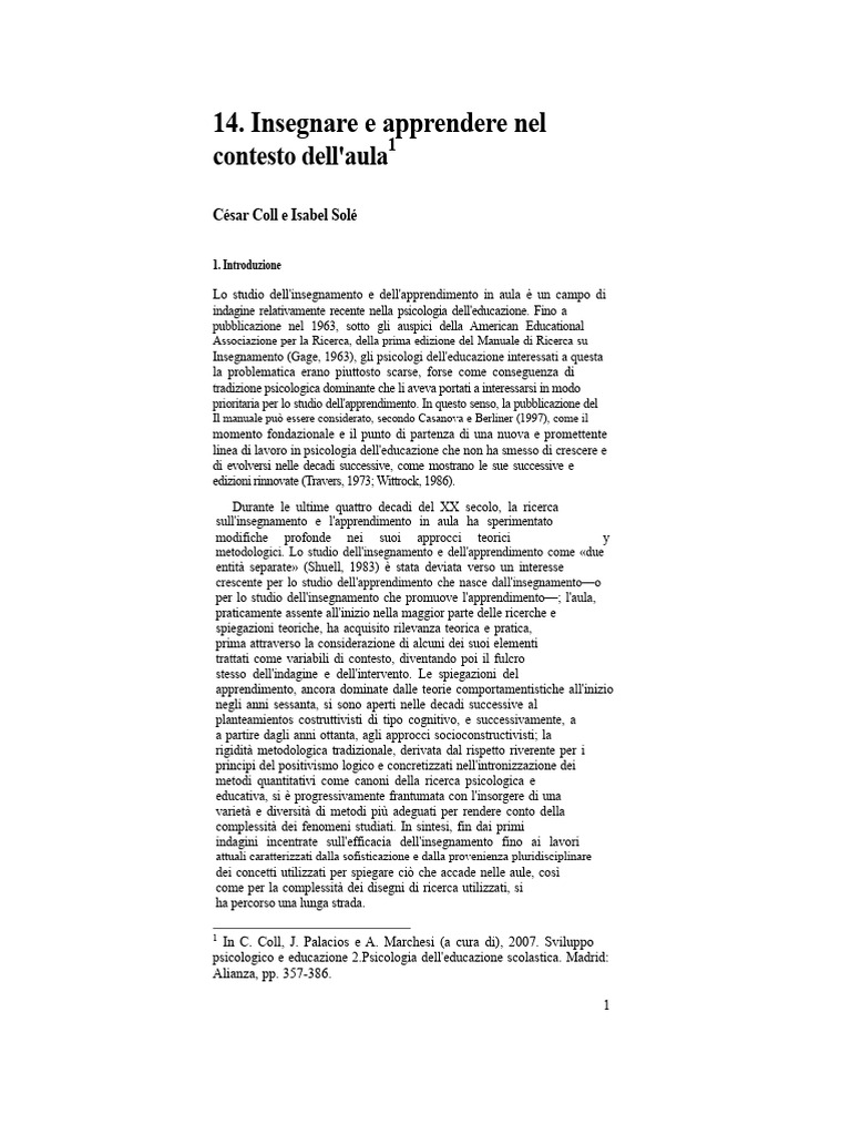Lettura2 - Insegnare e Apprendere Nel Contesto Dell'aula | PDF