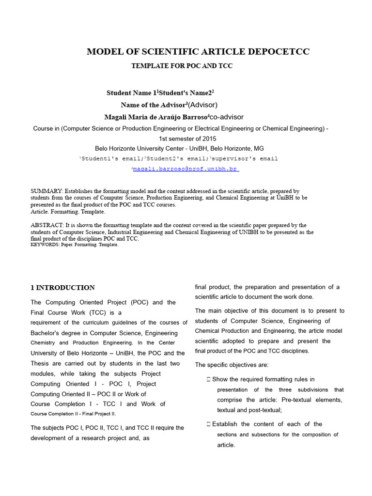 Scientific Article Template for UniBH | PDF | Books | Paragraph