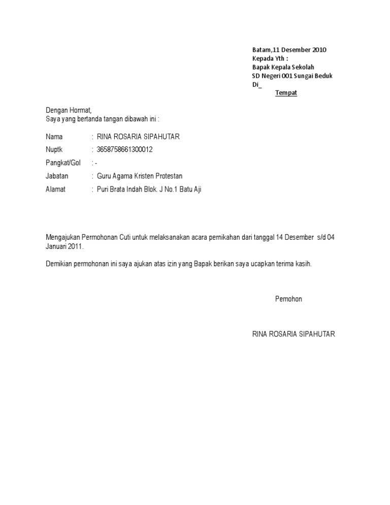 Contoh Surat Cuti Menikah Pdf