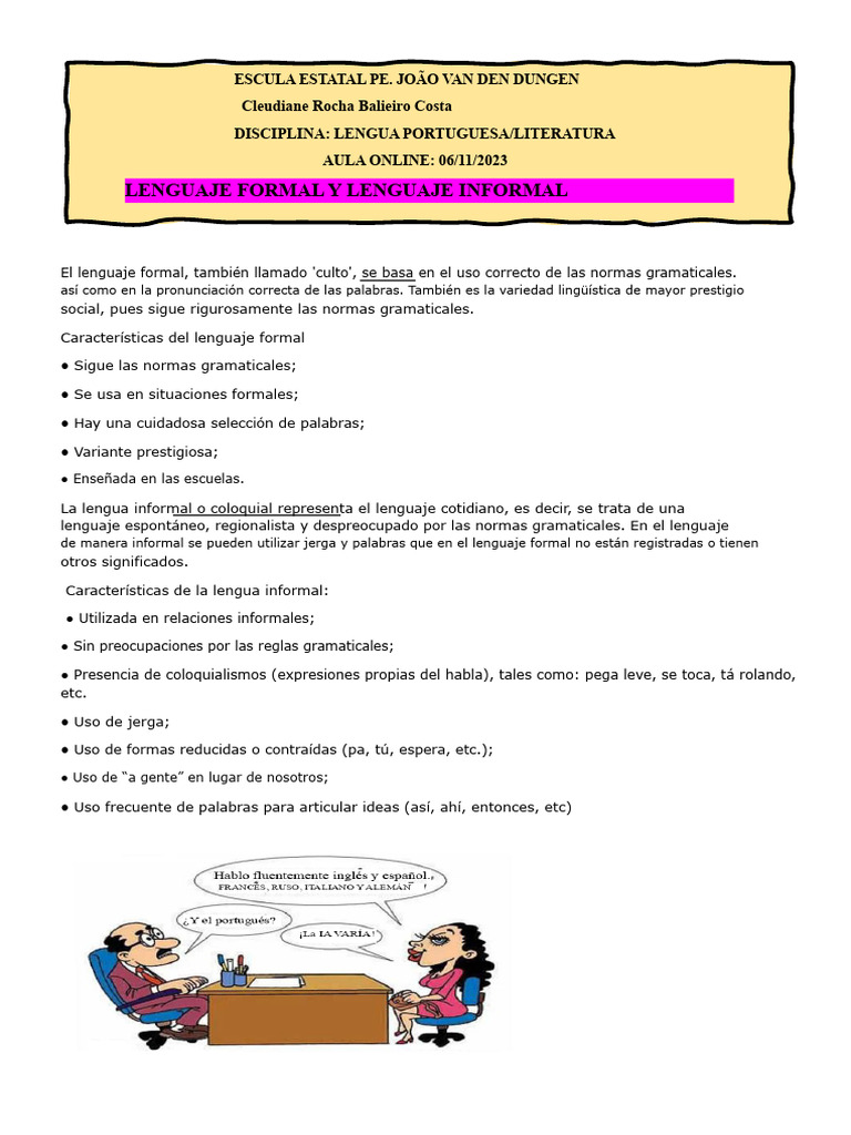Lenguaje Formal y Lenguaje Informal + Ejercicios | PDF | Gramática ...