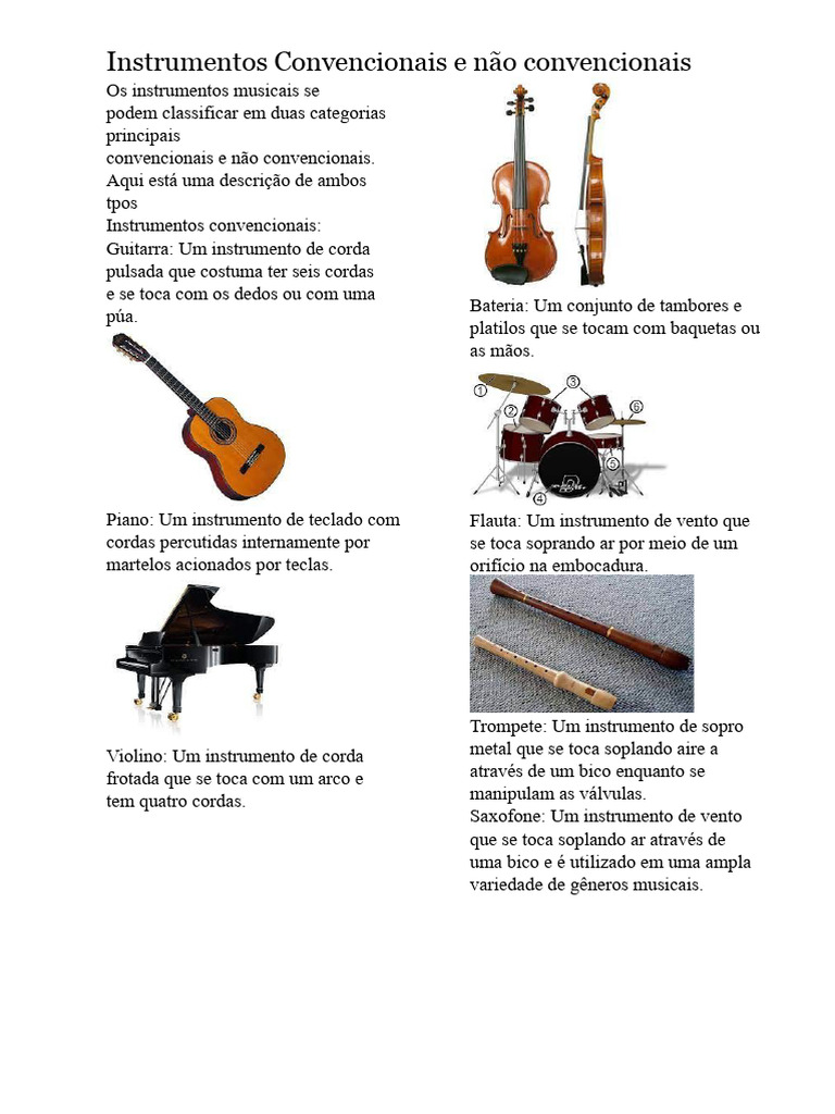 Instrumentos Musicais: Convencionais e Não Convencionais | PDF ...