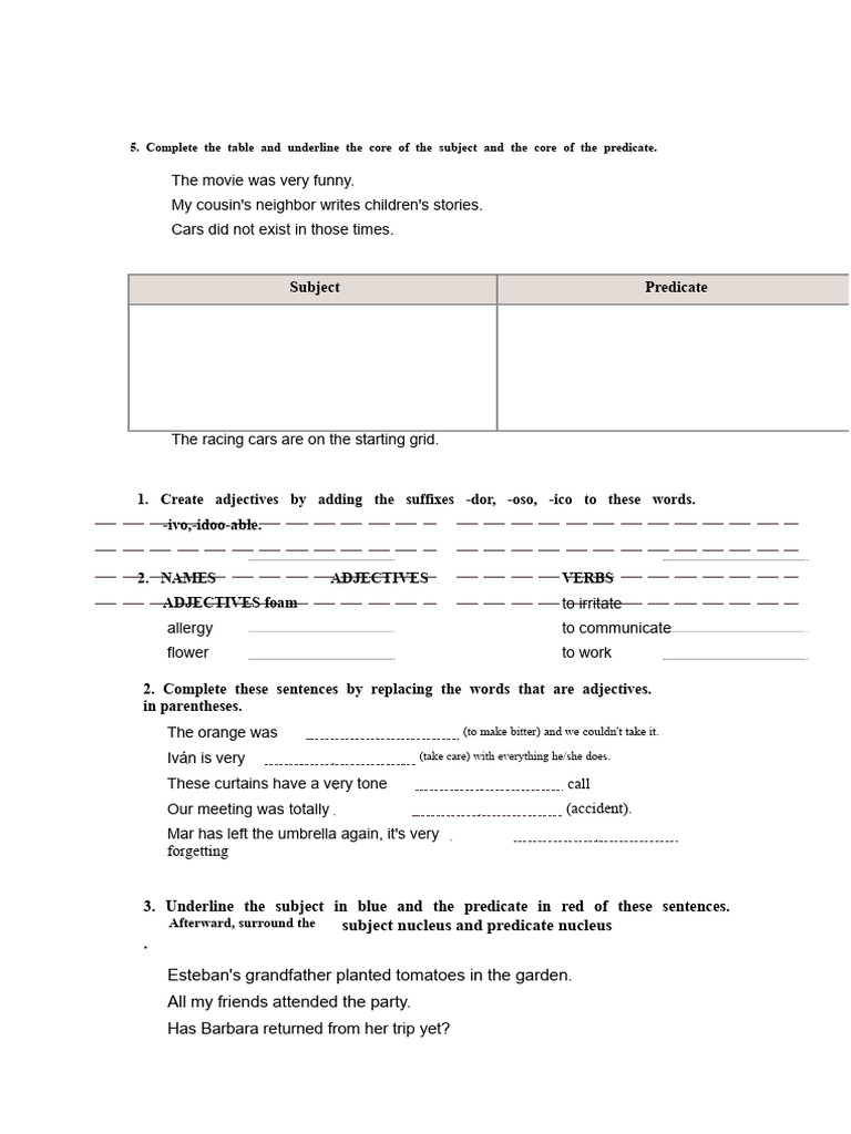 Grammar and Writing Exercises Guide | PDF | Subject (Grammar) | Adjective