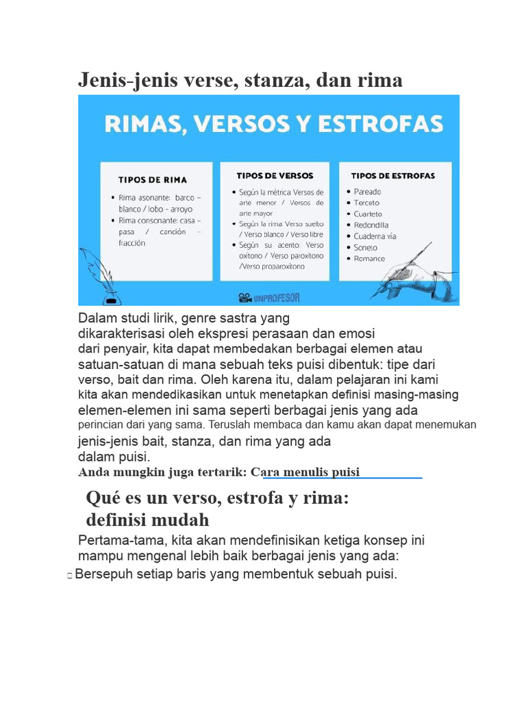 Jenis Verse, Stanza, dan Rima Puisi | PDF