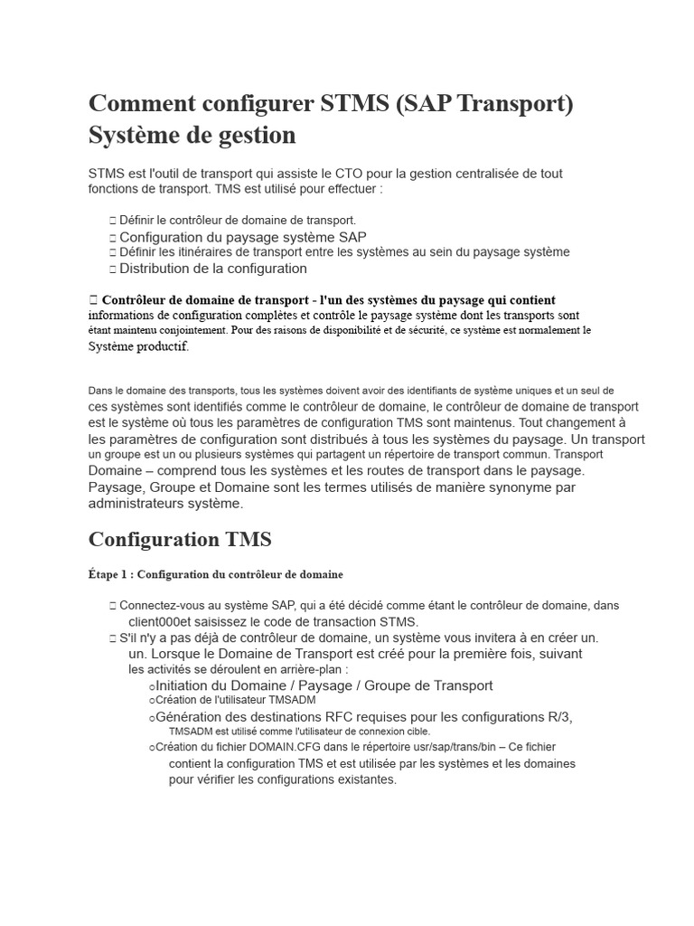 Configuration de STMS dans SAP | PDF | Fichier informatique ...